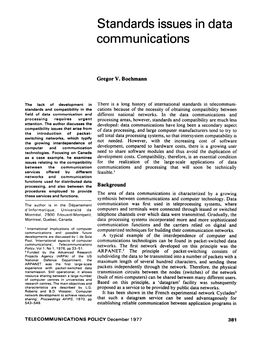 Standards Issues in Data Communications