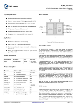 BT 656 DECODER BT.656 Decoder with Colour-Space Converter Key