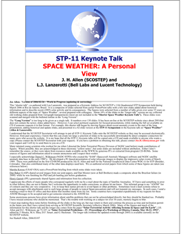 STP-11 Keynote Talk SPACE WEATHER: a Personal View J