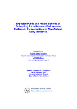 Expected Public and Private Benefits of Embedding Farm Business Performance Systems in the Australian and New Zealand Dairy Industries