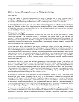 ESSAY 1: a Biblical and Theological Framework for Thinking About Marriage 1. Introduction One of the Charges of the A050 Task Fo