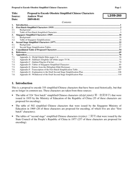 Proposal to Encode Obsolete Simplified Chinese Characters Page 1