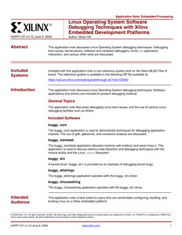 Xilinx XAPP1137 Linux Operating System Software Debugging