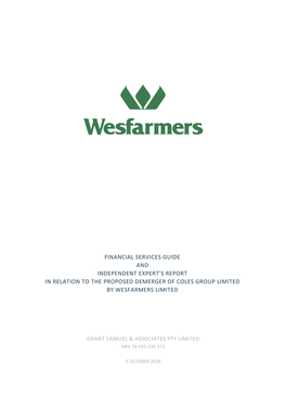 Financial Services Guide and Independent Expert’S Report in Relation to the Proposed Demerger of Coles Group Limited by Wesfarmers Limited