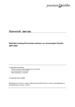 Provinciaal Verkeers- En Vervoersplan Drenthe 2007-2020