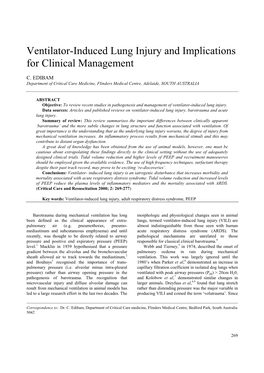 Ventilator-Induced Lung Injury and Implications for Clinical Management