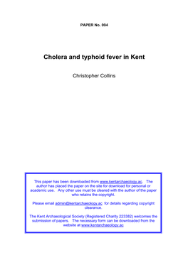 Cholera and Typhoid Fever in Kent