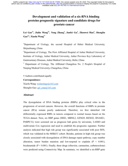 Development and Validation of a Six-RNA Binding Proteins Prognostic Signature and Candidate Drugs for Prostate Cancer
