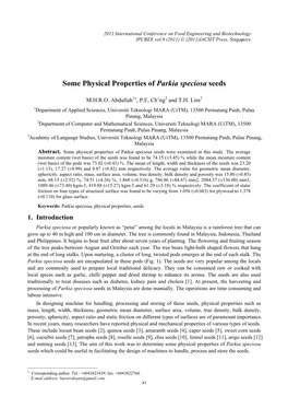 Some Physical Properties of Parkia Speciosa Seeds