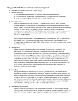 Talking Points for GOES-R Hurricane Intensity Estimate Baseline Product