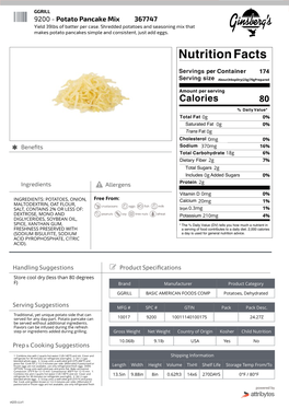 9200 - Potato Pancake Mix 367747 Yield 39Lbs of Batter Per Case