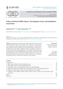 Urban and Rural Public Spaces: Development Issues and Qualitative Assessment