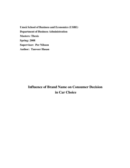 Influence of Brand Name on Consumer Decision in Car Choice