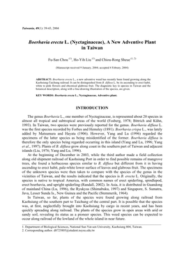 Boerhavia Erecta L. (Nyctaginaceae), a New Adventive Plant in Taiwan