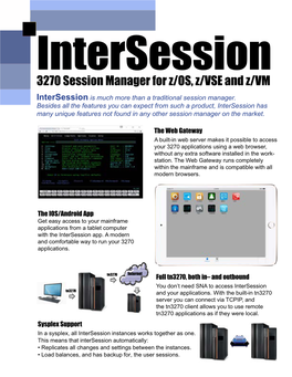 3270 Session Manager for Z/OS, Z/VSE and Z/VM Intersession Is Much More Than a Traditional Session Manager