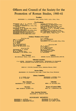 Officers and Council of the Society for the Promotion of Roman Studies, 1960-61