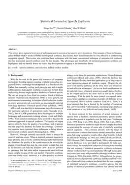 Statistical Parametric Speech Synthesis