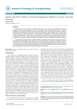 Nitrite and Nitric Oxide As Potential Diagnostic Markers in Acute Vascular Diseases James H