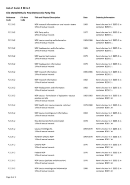 Fonds F 2135-2 Elie Martel Ontario New Democratic Party Files