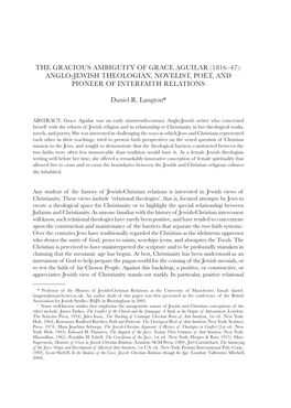 The Gracious Ambiguity of Grace Aguilar (1816–47): Anglo-Jewish Theologian, Novelist, Poet, and Pioneer of Interfaith Relations