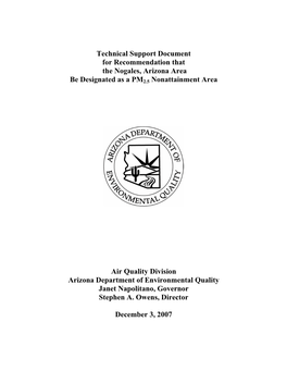 Technical Support Document for Recommendation That the Nogales, Arizona Area Be Designated As a PM2.5 Nonattainment Area