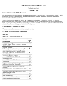 Summary of Services and Availability (By Location)