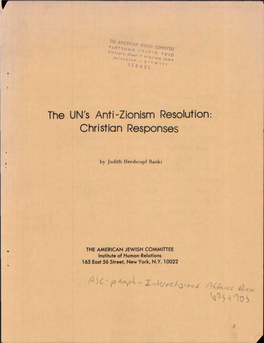 The UN's Anti-Zionism Resolution: Christian Responses