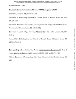 Characterization and Optimization of the Novel TRPM2 Antagonist Tatm2nx