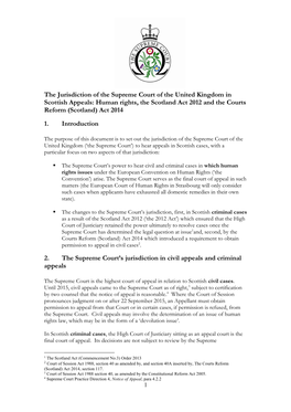 The Jurisdiction of the Supreme Court of the United Kingdom in Scottish Appeals: Human Rights, the Scotland Act 2012 and the Courts Reform (Scotland) Act 2014 1