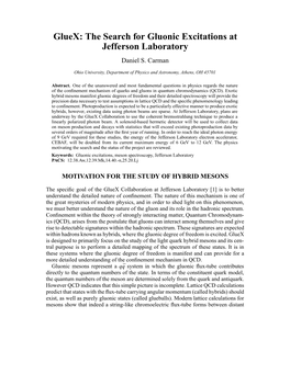 Gluex: the Search for Gluonic Excitations at Jefferson Laboratory Daniel S