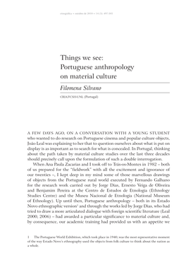 Things We See: Portuguese Anthropology on Material Culture Filomena Silvano