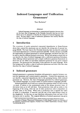 Indexed Languages and Unification Grammars*