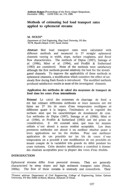 Methods of Estimating Bed Load Transport Rates Applied to Ephemeral Streams