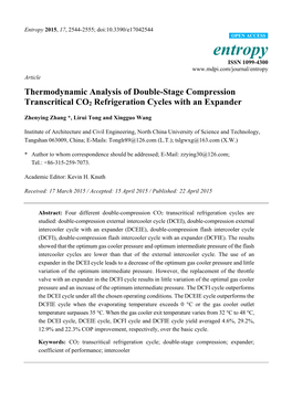 Thermodynamic Analysis of Double-Stage Compression Transcritical CO2 Refrigeration Cycles with an Expander