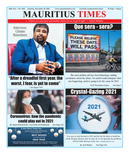 Mauritius Times Epaper Tuesday 29 December 2020