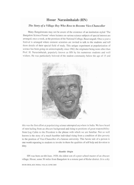 Hosur Narasimhaiah (HN) the Story of a Village Boy Who Rose to Become Vice7chancellor