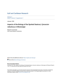 Aspects of the Biology of the Spotted Seatrout, Cynoscion Nebulosus, in Mississippi
