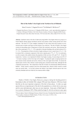 Diet of the Steller's Sea Eagle in the Northern Sea of Okhotsk