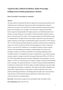 Negativity Bias, Political Parallelism, Media Ownership: Findings from Turkish Parliamentary Elections