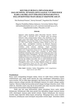 Keunikan Budaya Minangkabau Dalam Novel Tenggelamnya Kapal Van Der Wijck Karya Hamka Dan Strategi Pemasarannya Dalam Konteks Masyarakat Ekonomi Asean