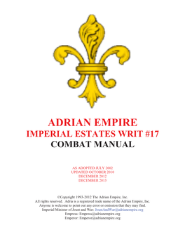 Adrian Empire Imperial Estates Writ #17 Combat Manual