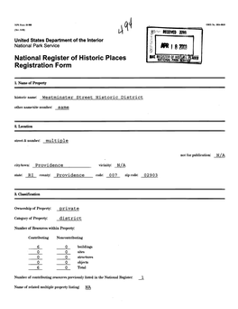 National Register of Historic Places NATIONAL PARK W Registration Form