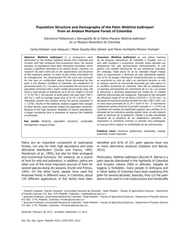 Population Structure and Demography of the Palm Wettinia Kalbreyeri from an Andean Montane Forest of Colombia