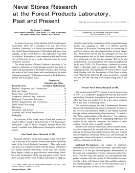 Naval Stores Research at the Forest Products Laboratory