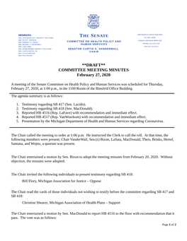 **DRAFT** COMMITTEE MEETING MINUTES February 27, 2020