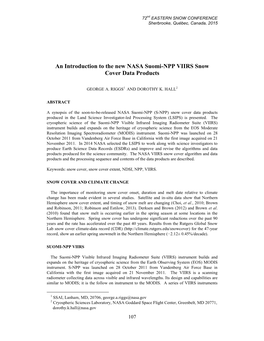 12 G. Riggs, D.K. Hall. an Introduction to the New NASA Suomi-NPP VIIRS