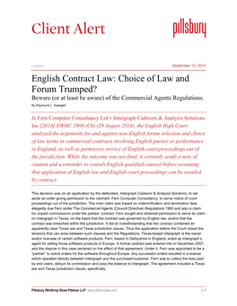 English Contract Law: Choice of Law and Forum Trumped? Beware (Or at Least Be Aware) of the Commercial Agents Regulations
