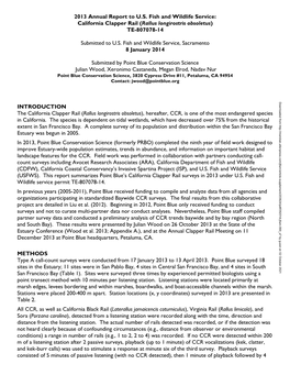 California Clapper Rail Population Monitoring 2009 Annual Report