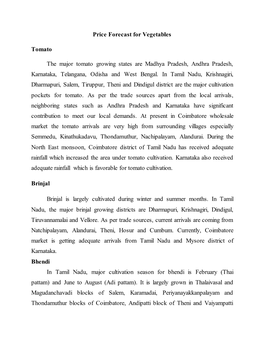 Price Forecast for Vegetables Tomato