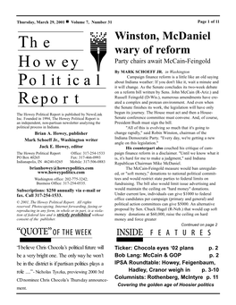 The Howey Political Report Is Published by Newslink Begun Its Journey
